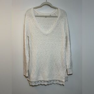 KNITTED & KNOTTED | Anthropologie White Sweater with Lace Accents